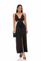 Vestido De Alfaiataria Com Abertura Frontal Preto Frysaide