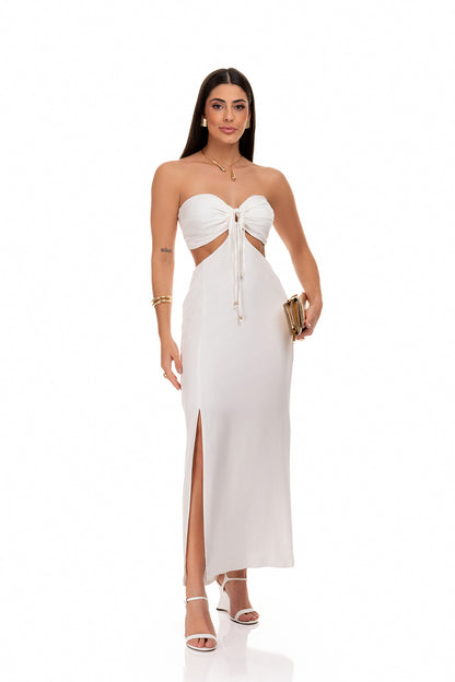 Vestido De Viscose Sem Alcas Com Fenda Off White Frysaide