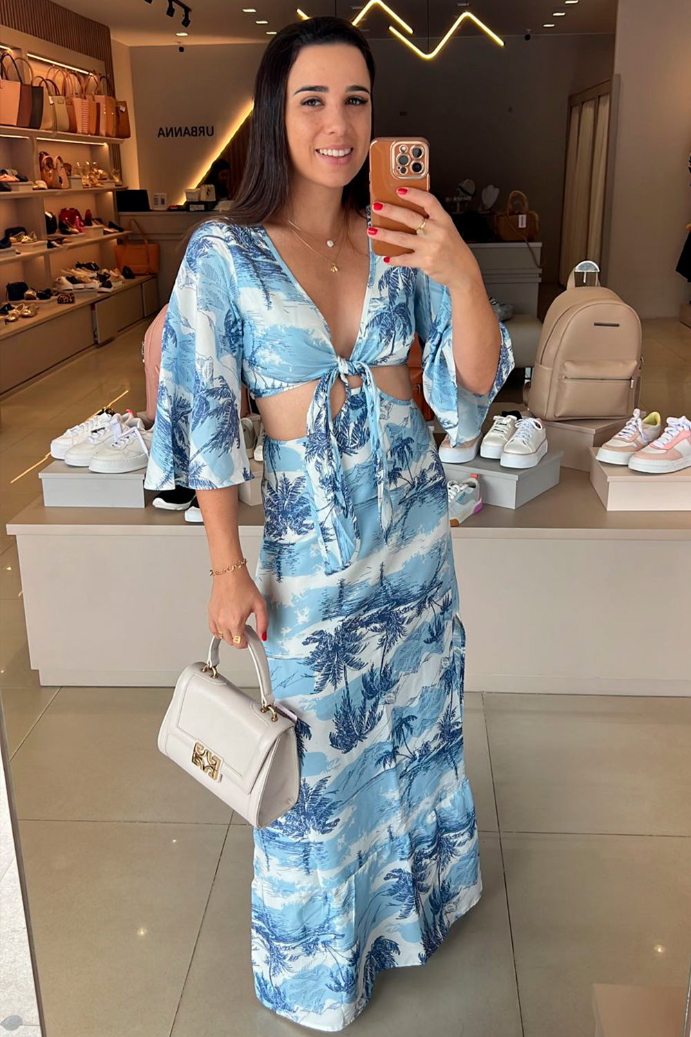 Vestido Estampado Amarração Frysaide-91165.ESTAMPA A MAR-URBANNA