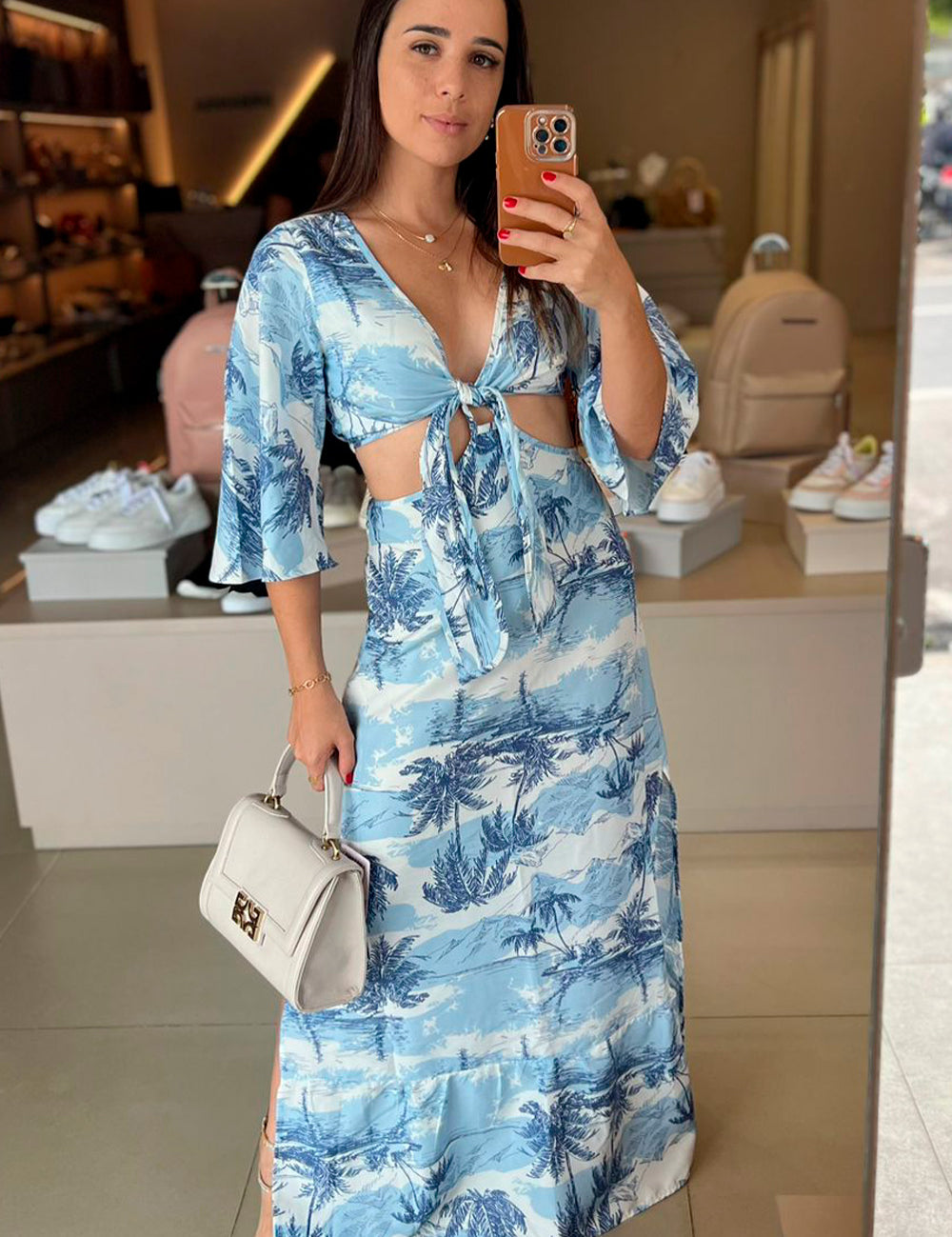 Vestido Estampado Amarração Frysaide-91165.ESTAMPA A MAR-URBANNA