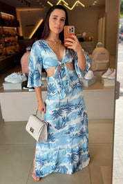 Vestido Estampado Amarração Frysaide-91165.ESTAMPA A MAR-URBANNA