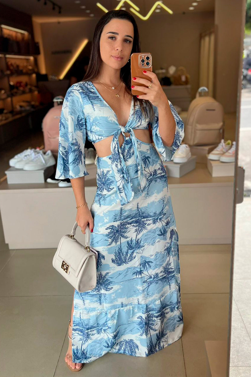 Vestido Estampado Amarração Frysaide-91165.ESTAMPA A MAR-URBANNA