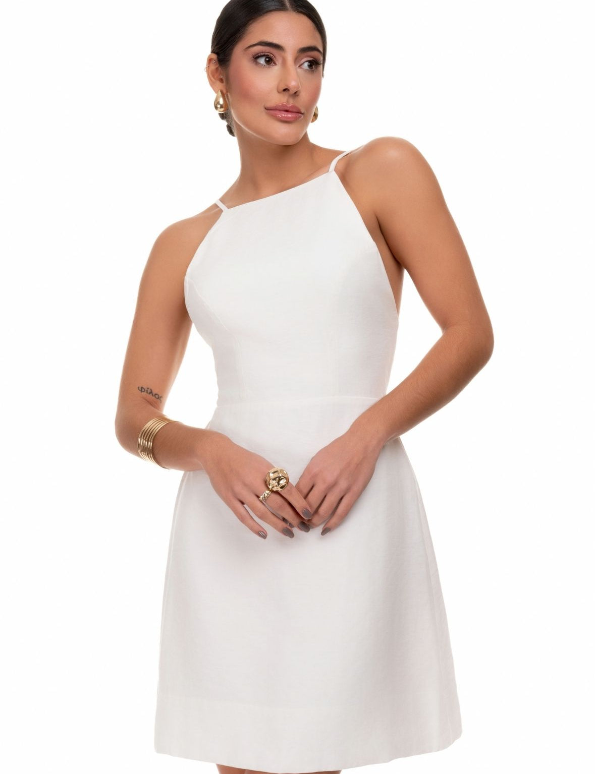Vestido Frysaide Curto Com Amarração Nas Costas Off White