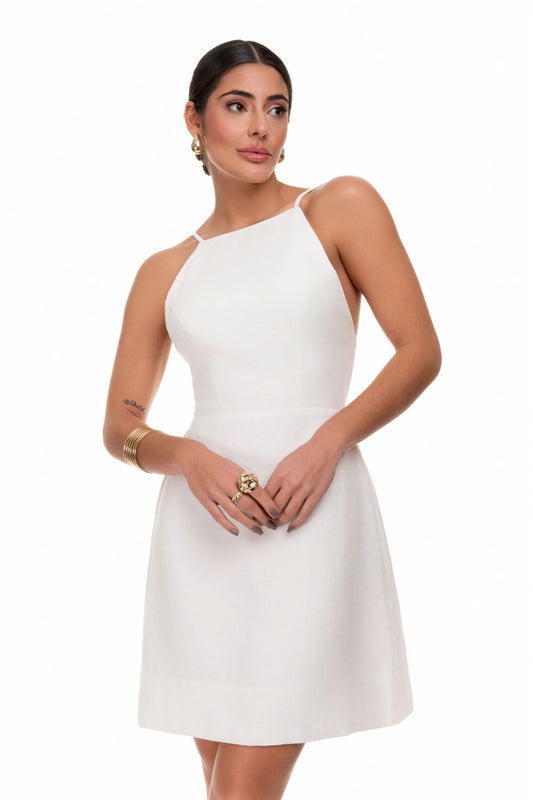 Vestido Frysaide Curto Com Amarração Nas Costas Off White