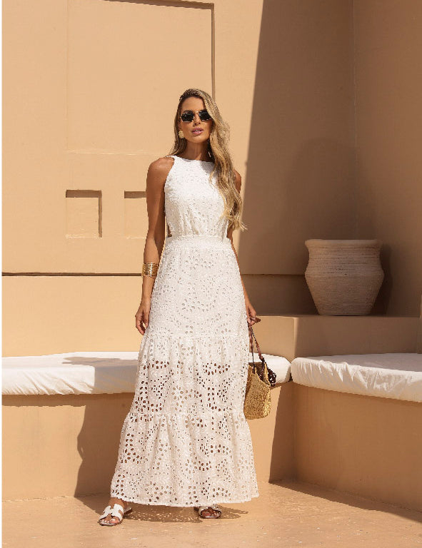 Vestido Frysaide Midi De Laise Decote Costas Branco
