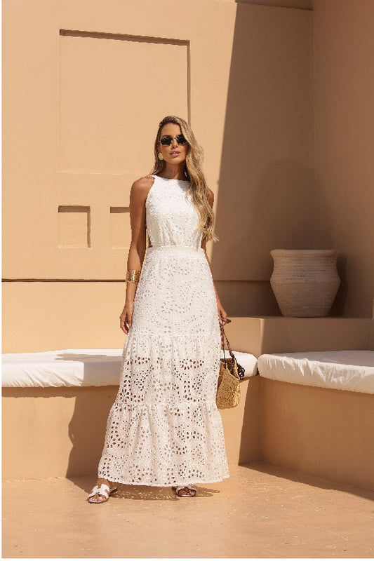 Vestido Frysaide Midi De Laise Decote Costas Branco