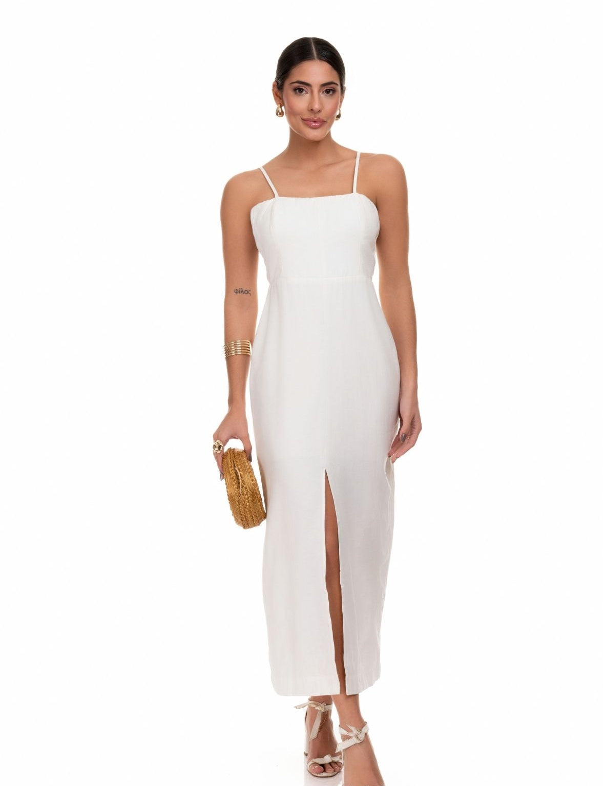 Vestido Frysaide Midi Fenda Off White