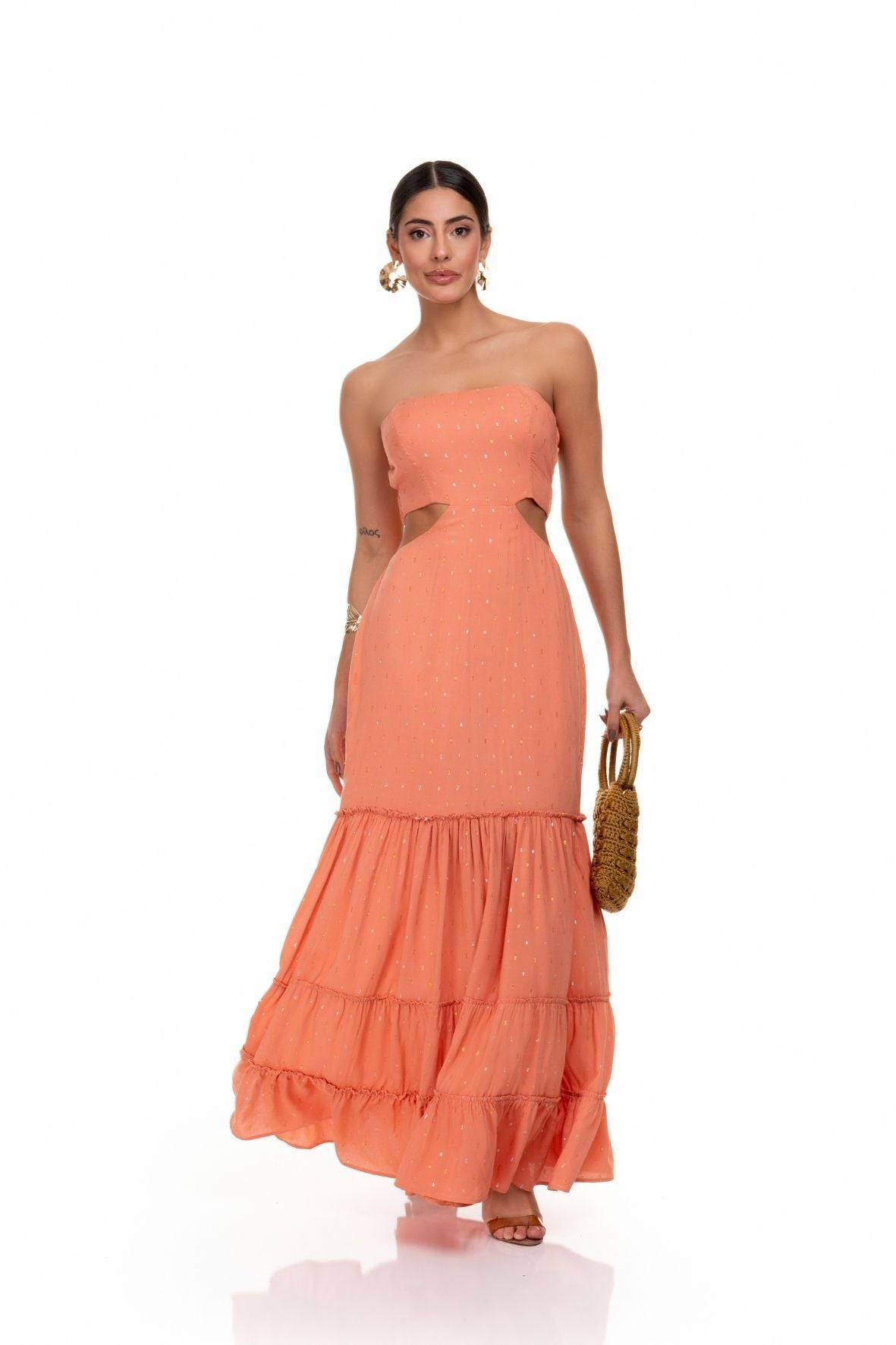 Vestido Frysaide Tomara Que Caia Recorte Salmão