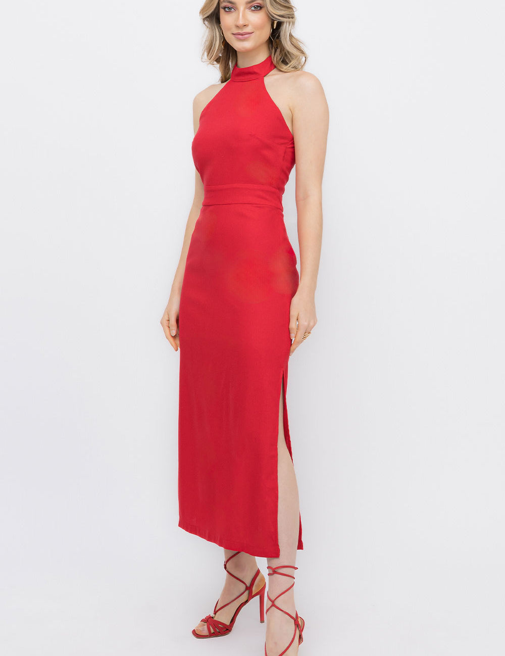 Vestido Linho Vermelho Frente Única Frysaide