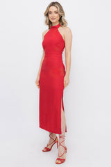 Vestido Linho Vermelho Frente Única Frysaide
