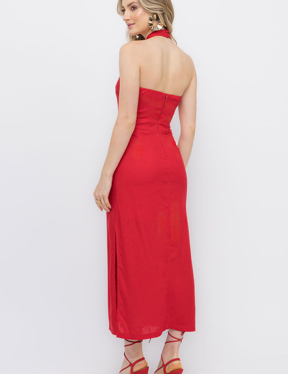 Vestido Linho Vermelho Frente Única Frysaide