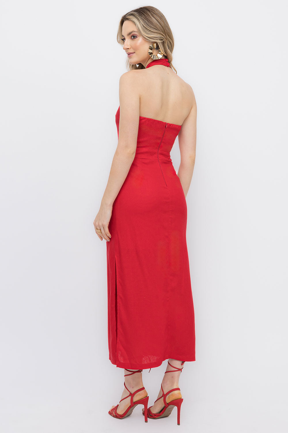 Vestido Linho Vermelho Frente Única Frysaide