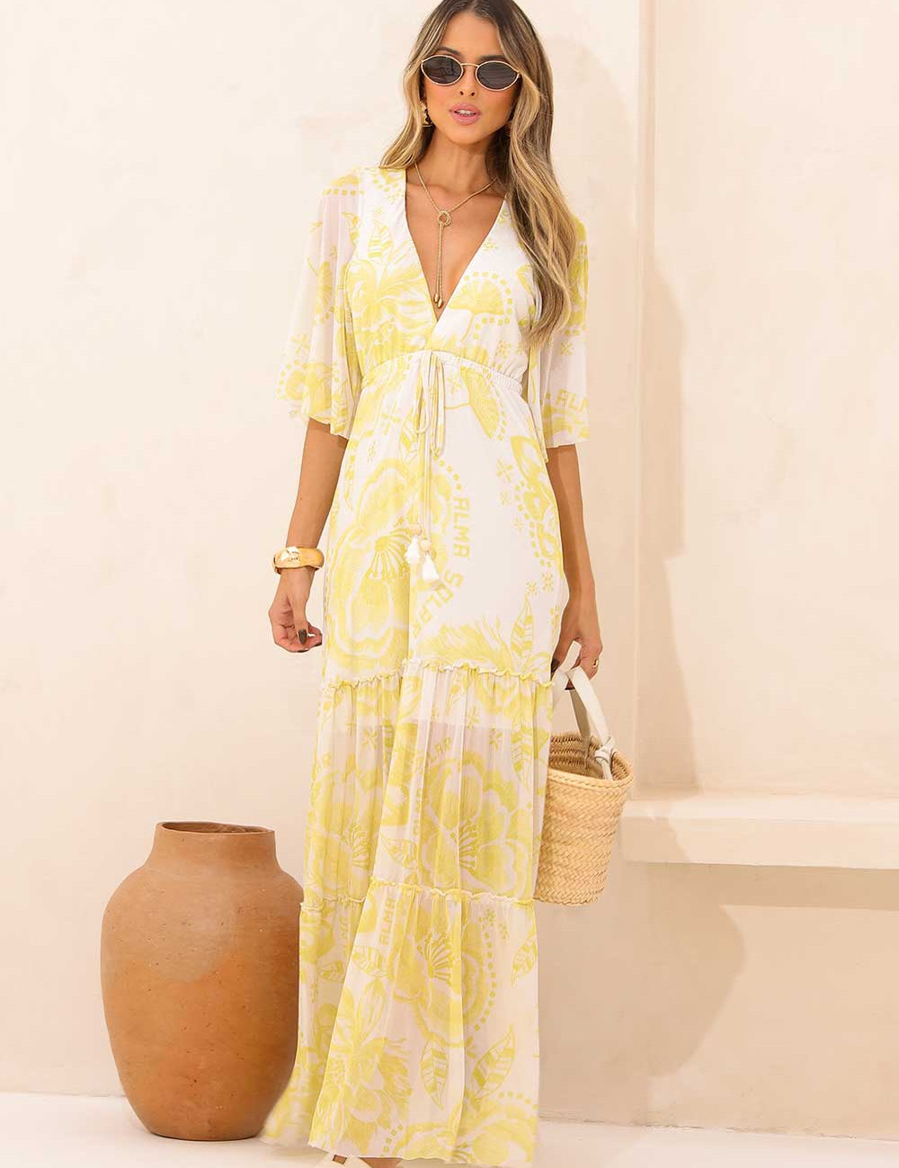 Vestido Longo Estampado Tule Frysaide