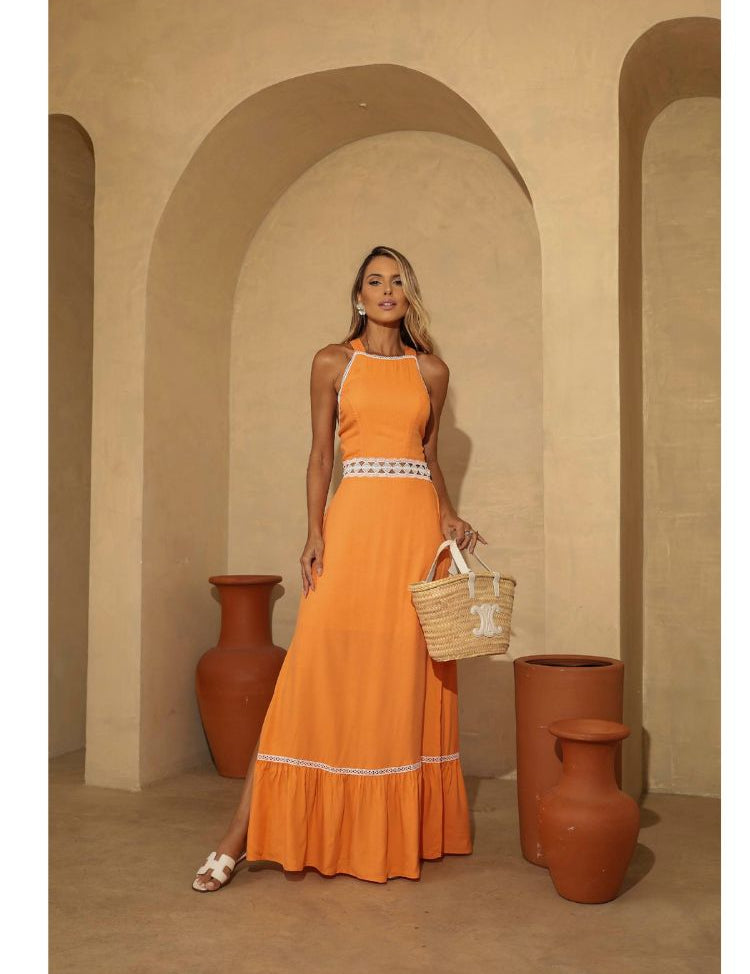 Vestido Longo Frysaide Entremeio Laranja
