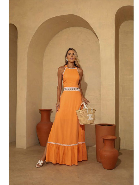 Vestido Longo Frysaide Entremeio Laranja