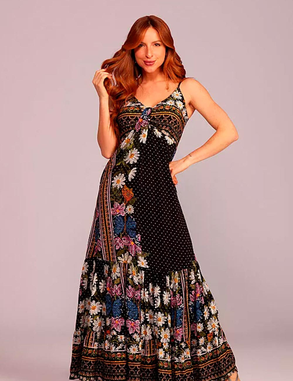 Vestido Longo Preto Flô Maria Alça Fina 