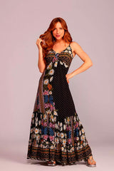 Vestido Longo Preto Flô Maria Alça Fina