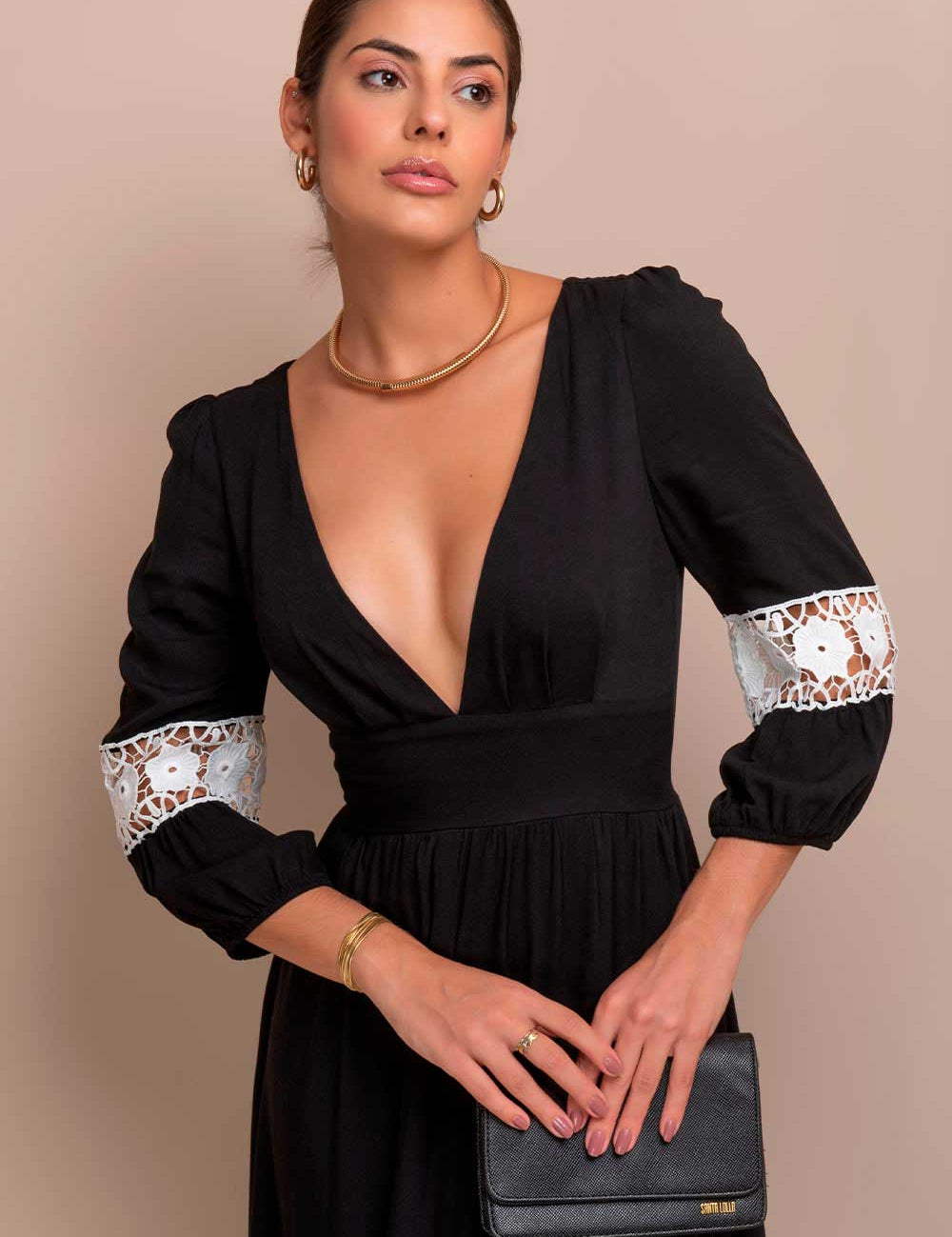 Vestido Longo Preto Guipir Frysaide