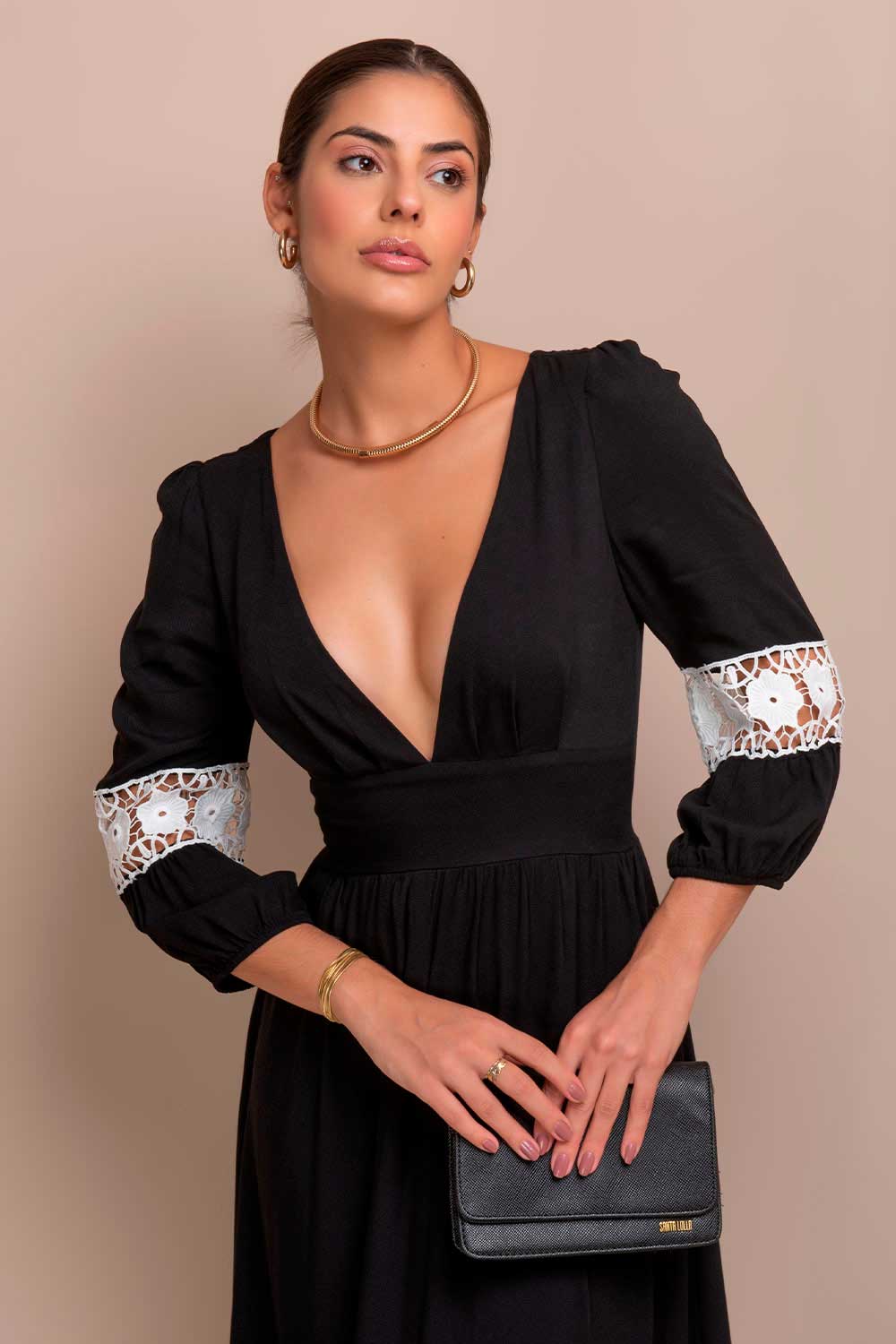 Vestido Longo Preto Guipir Frysaide