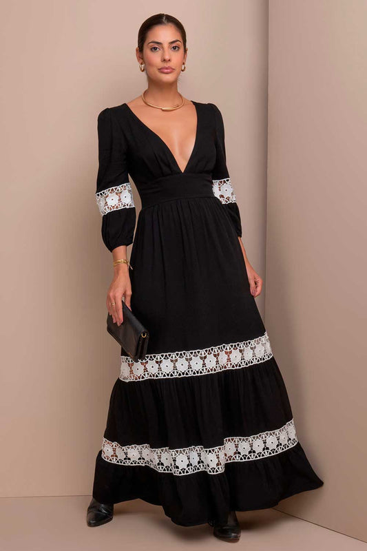 Vestido Longo Preto Guipir Frysaide