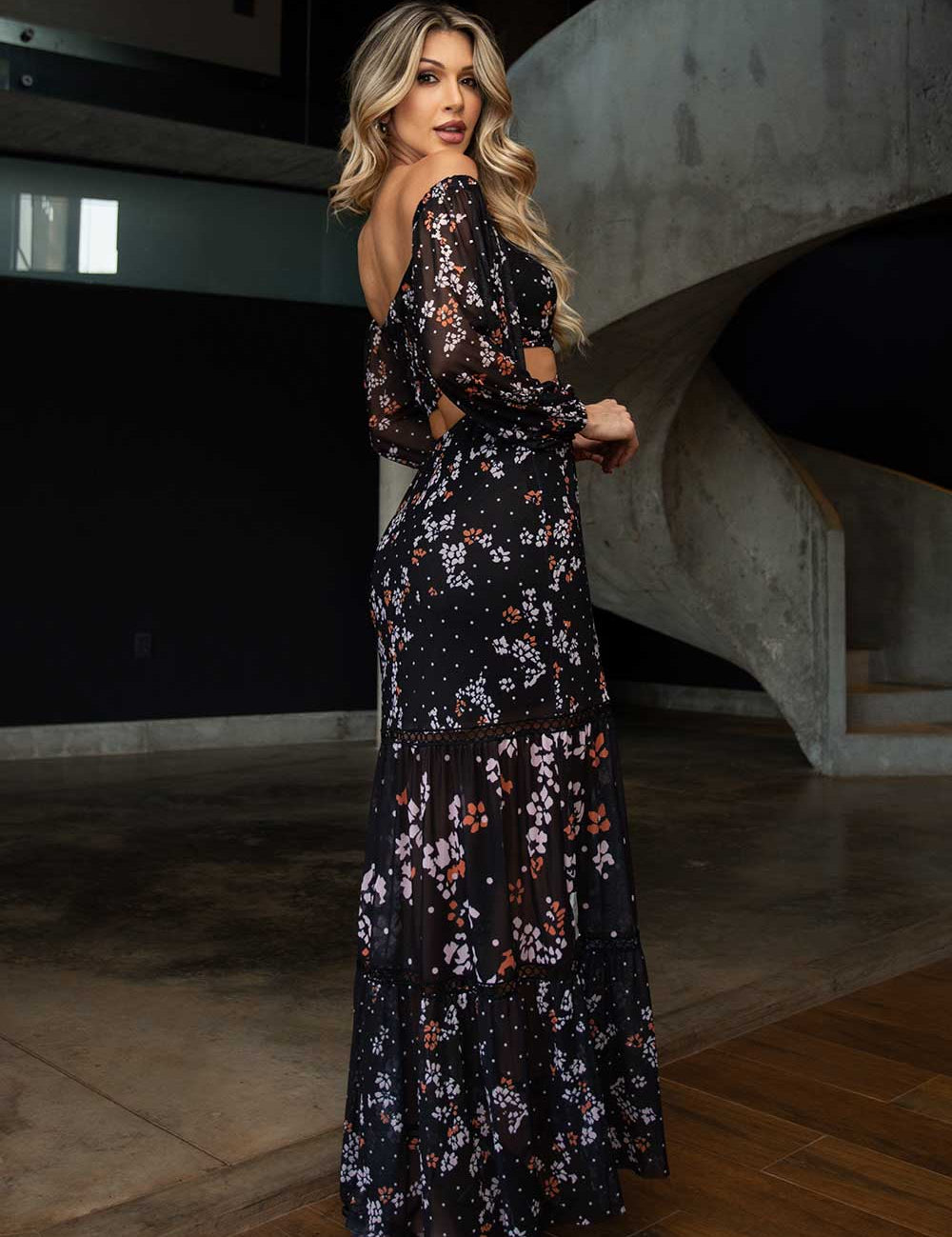 Vestido Longo Recorte Estampado Frysaide