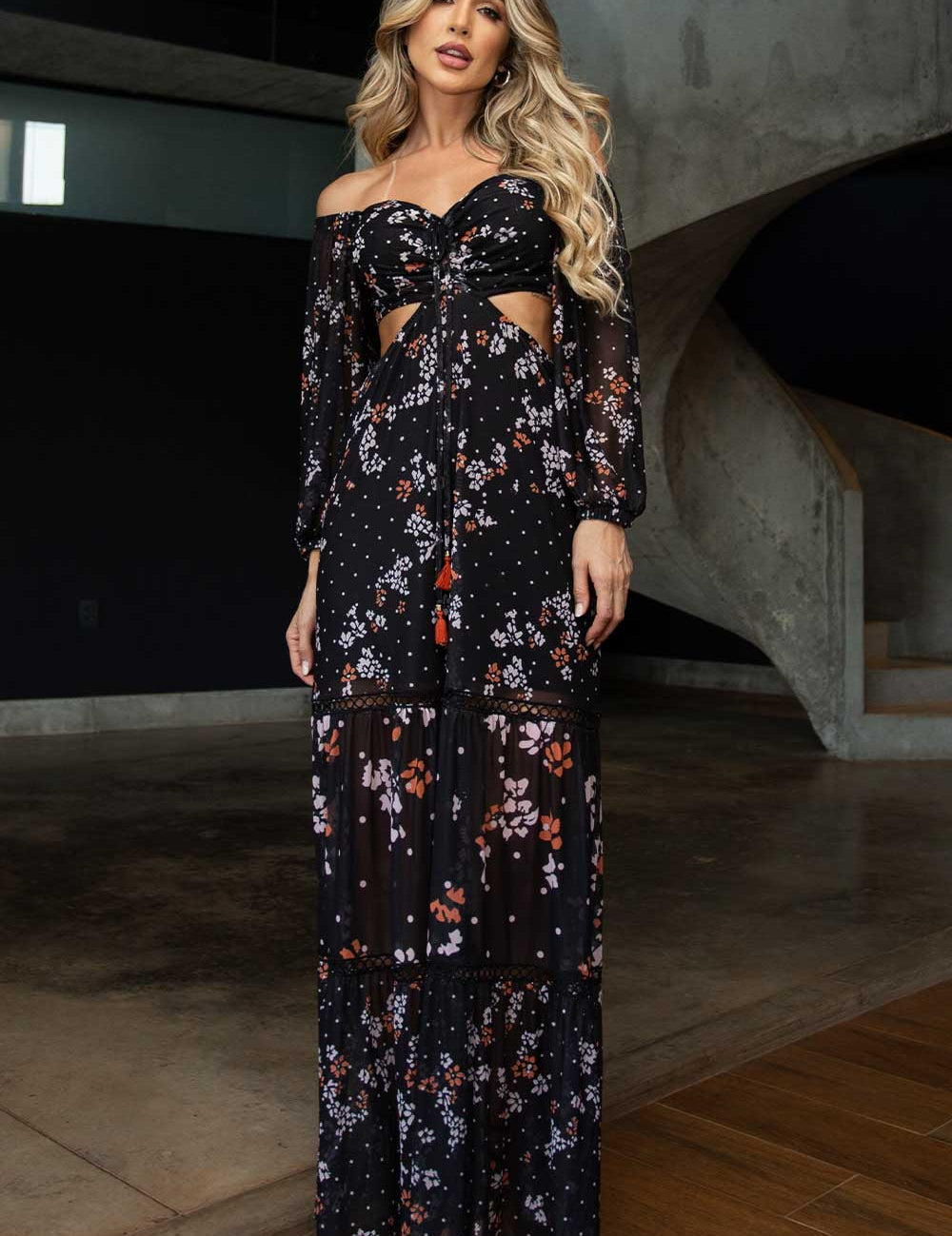 Vestido Longo Recorte Estampado Frysaide