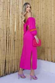 Vestido Longo Rosa Manga Longa Frysaide