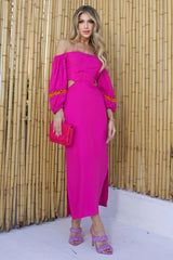 Vestido Longo Rosa Manga Longa Frysaide