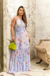 Vestido Longo Tule Estampado Frysaide
