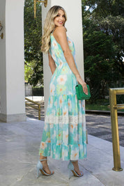 Vestido Longo Tule Estampado Guipir Frysaide