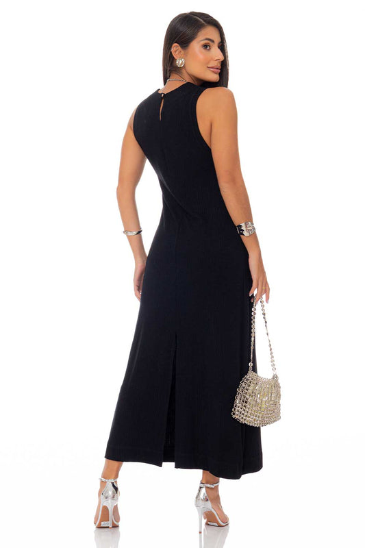 Vestido Longuete Abertura Costas Preto Frysaide