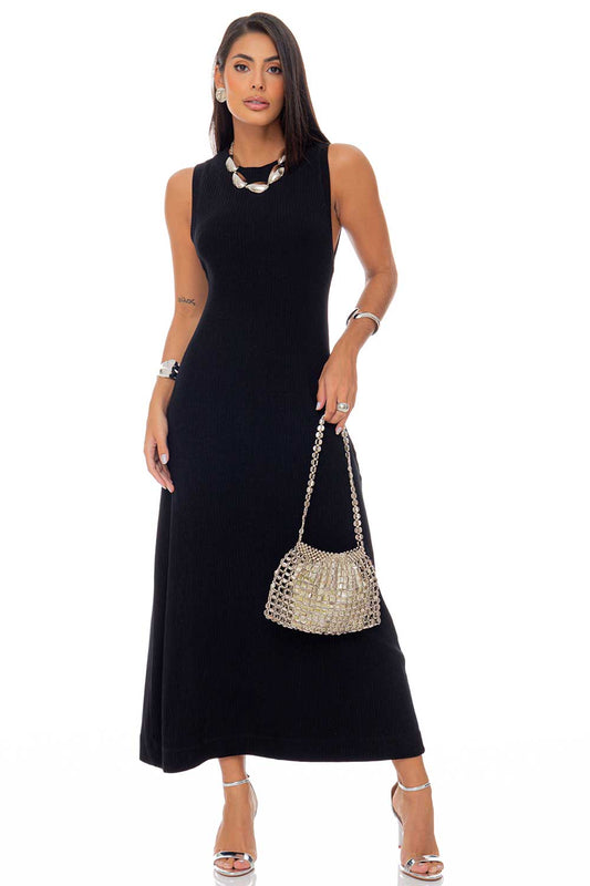 Vestido Longuete Abertura Costas Preto Frysaide