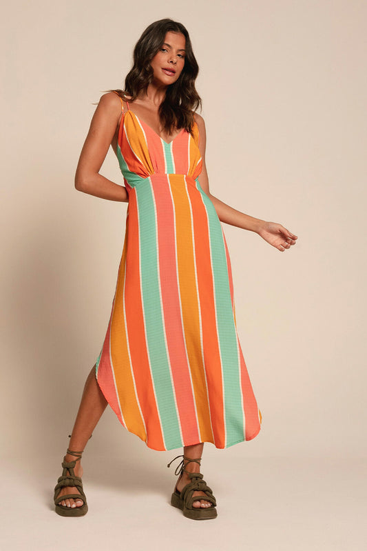 Vestido Midi Estampa Listra Colorê Flô Maria
