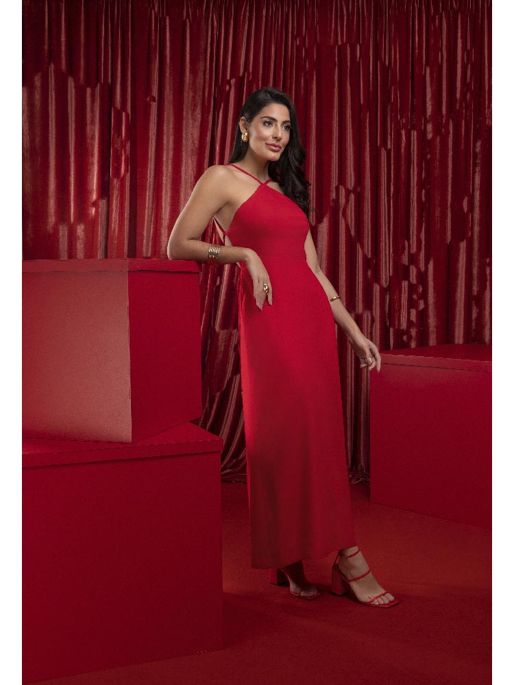 Vestido Midi Frysaide Decote Nas Costas Vermelho