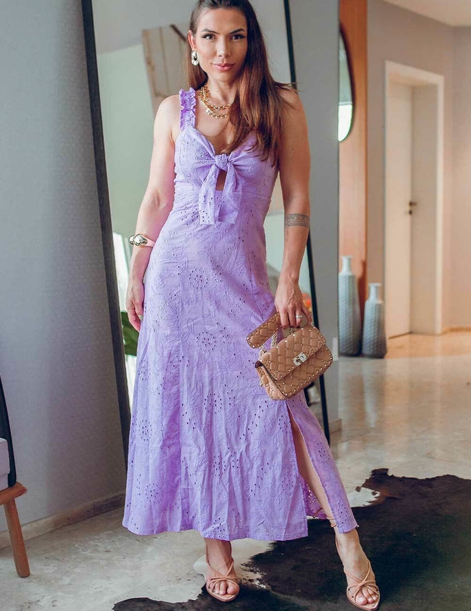 Vestido Midi Frysaide Laise Lavanda Decote