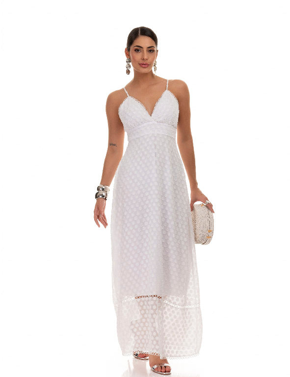 Vestido Midi Frysaide Poá Branco