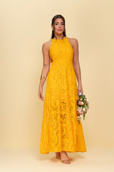 Vestido Midi Laise Frysaide Amarelo Decote Nas Costas