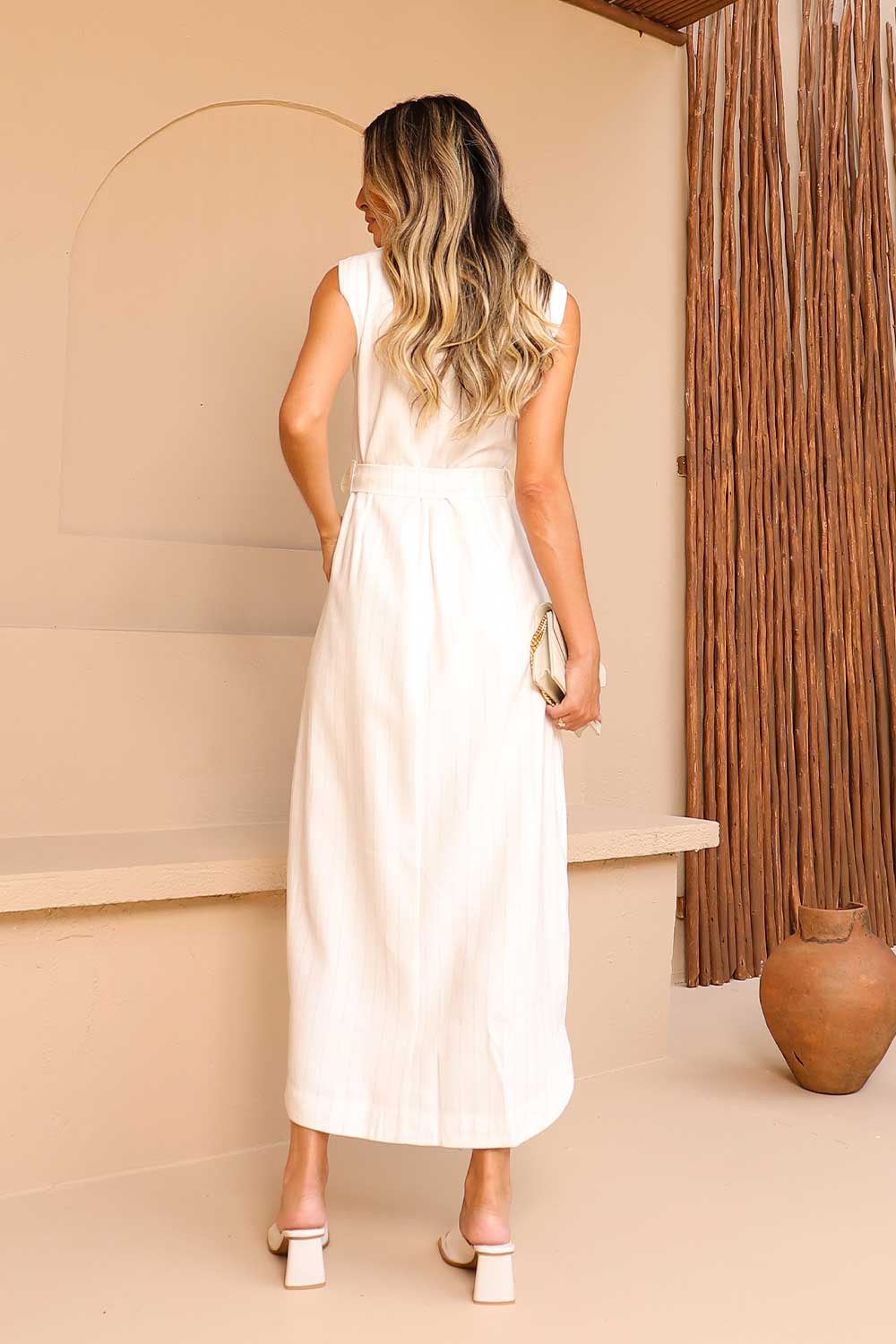 Vestido Off White Alfaiataria Risca Giz Frysaide