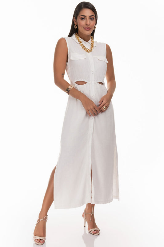 Vestido Off White Longuete Recorte Frysaide