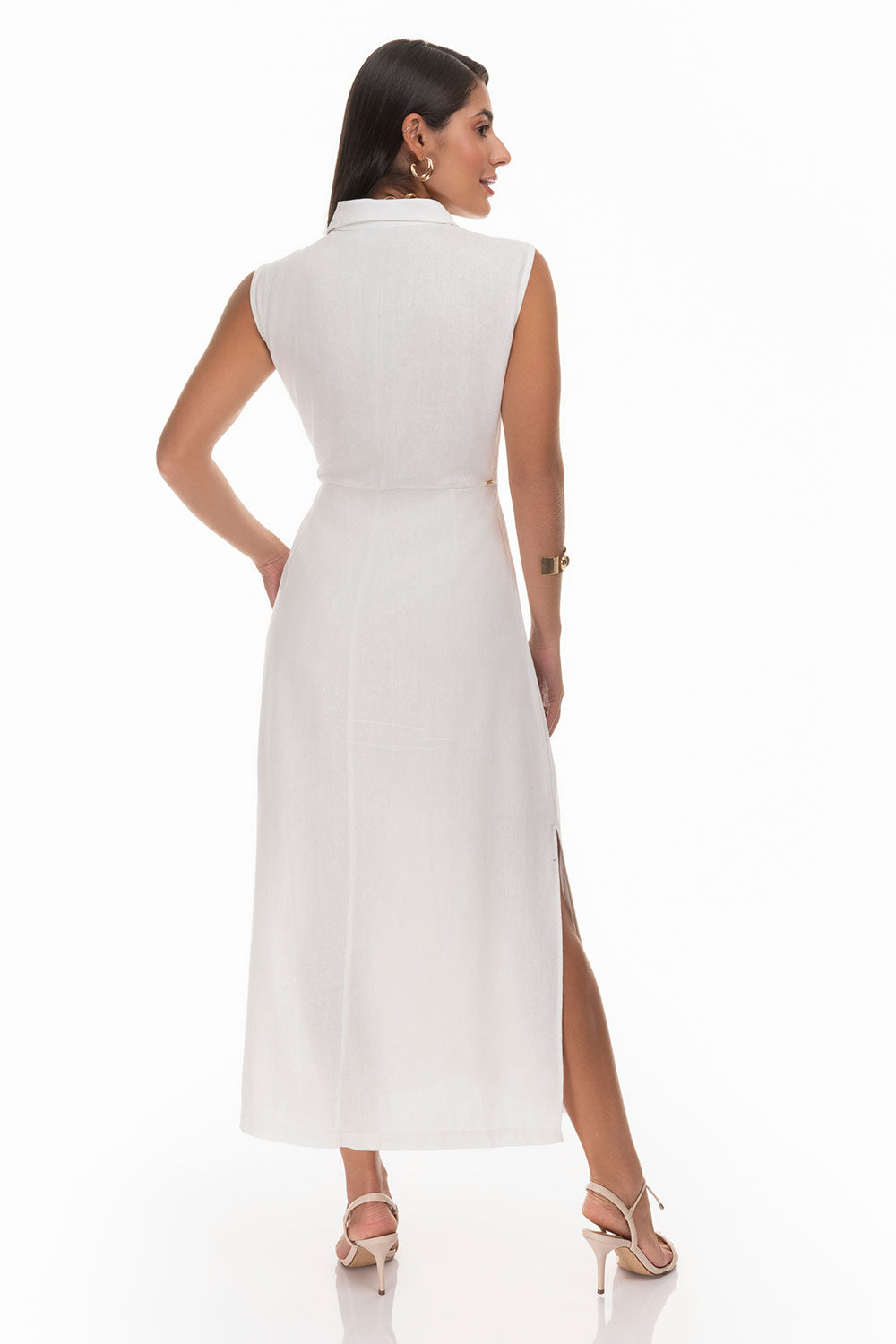 Vestido Off White Longuete Recorte Frysaide