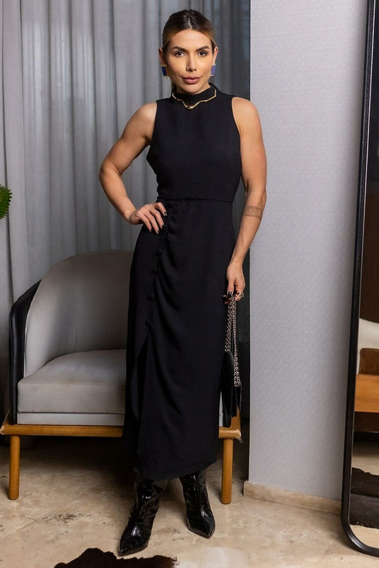 Vestido Preto Botões Frysaide