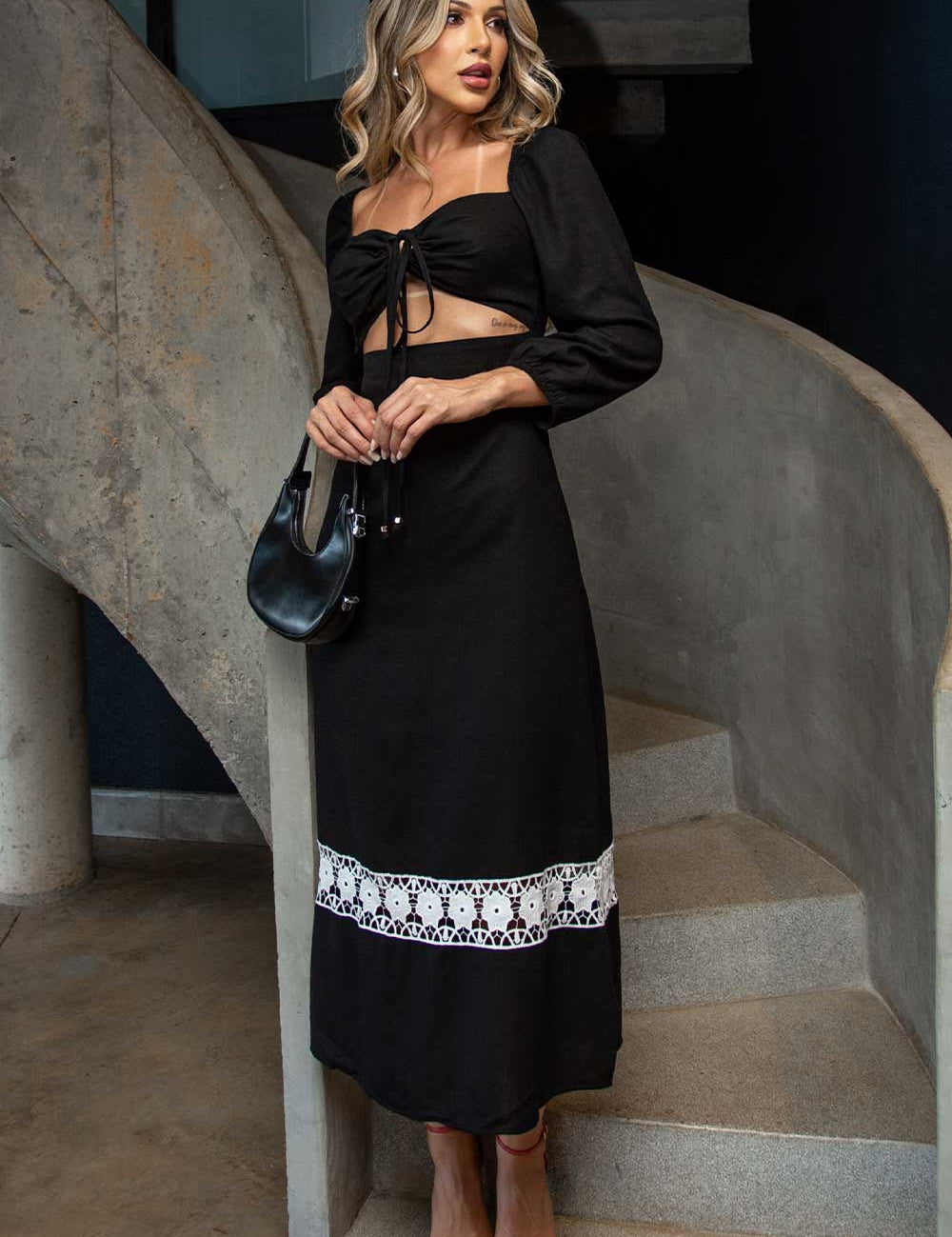 Vestido Preto Manga Longa Frysaide