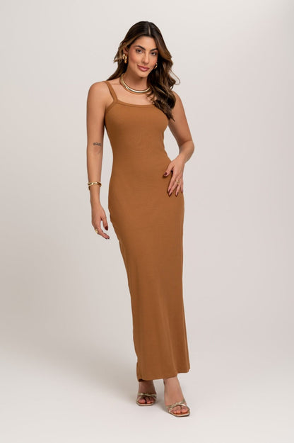 Vestido Super Midi De Trico Marrom Frysaide