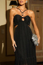 Vestido Tule Com Fio Metalizado E Argolas Preto Frysaide
