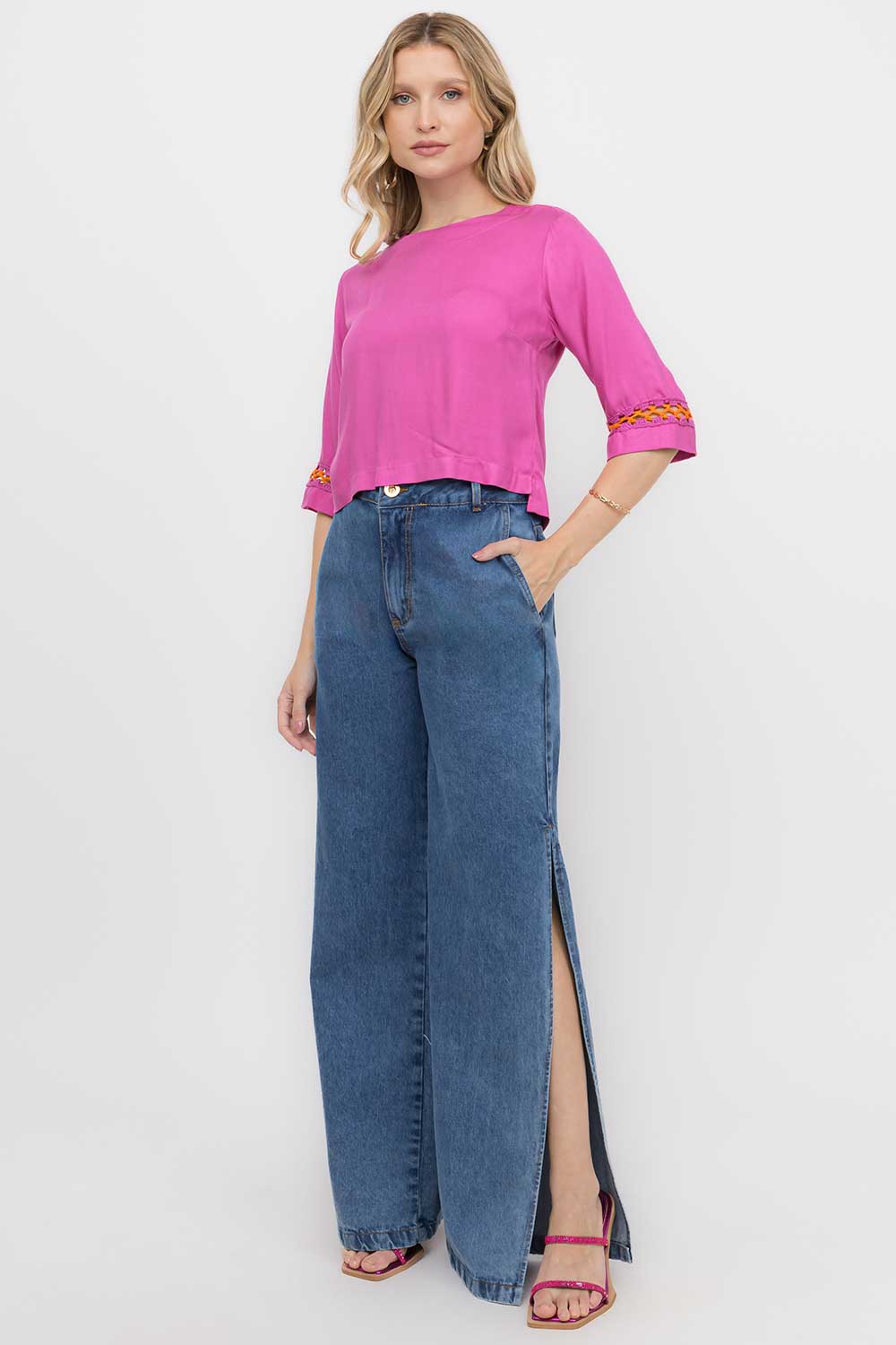 Wid Leg Jeans Abertura Lateral Frysaide