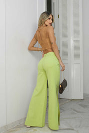Wid Leg Verde Fenda Lateral Frysaide